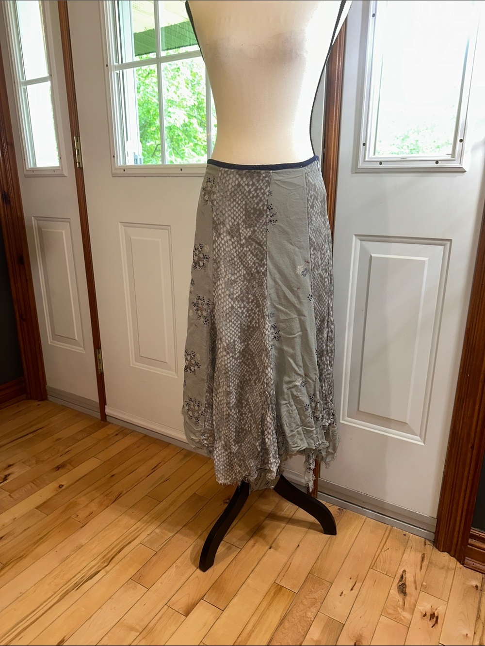 Free People Green Patchwork Floral Midi Skirt